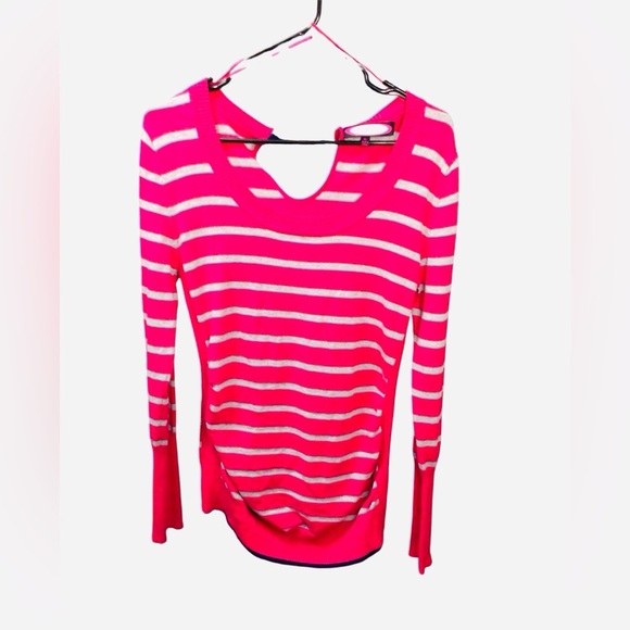 Vibrant Pink and White Striped Women's Sweater - Picture 1 of 3